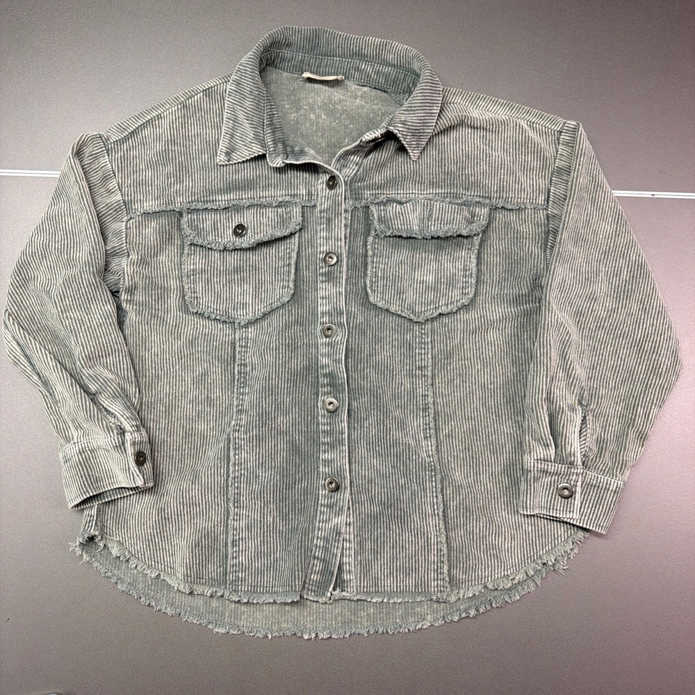 Unbranded Sage Green Corduroy Shacket Raw Hem Oversized Button Down Shirt